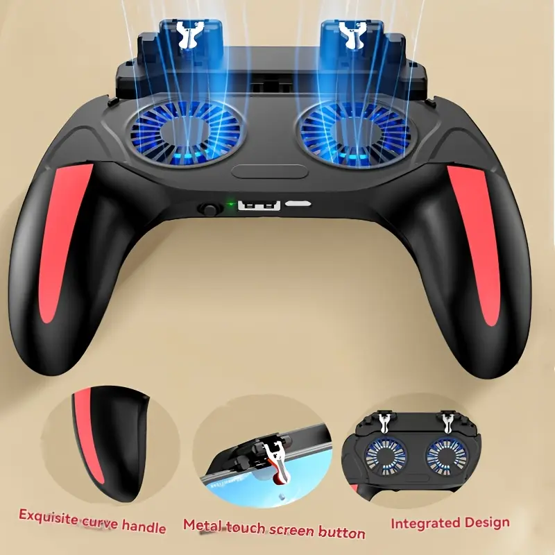 Black Mobile Game Phone Cooler Controller for 4.7-6.8 in Smartphones, Grippable Controller Grip with Dual Turbo Fans, Non-Slip Design, Hidden 4-Angle Stand, Physical Buttons, Phone & Tech Accessory, Phone Cooler Controllers, Controller Grips Controllers