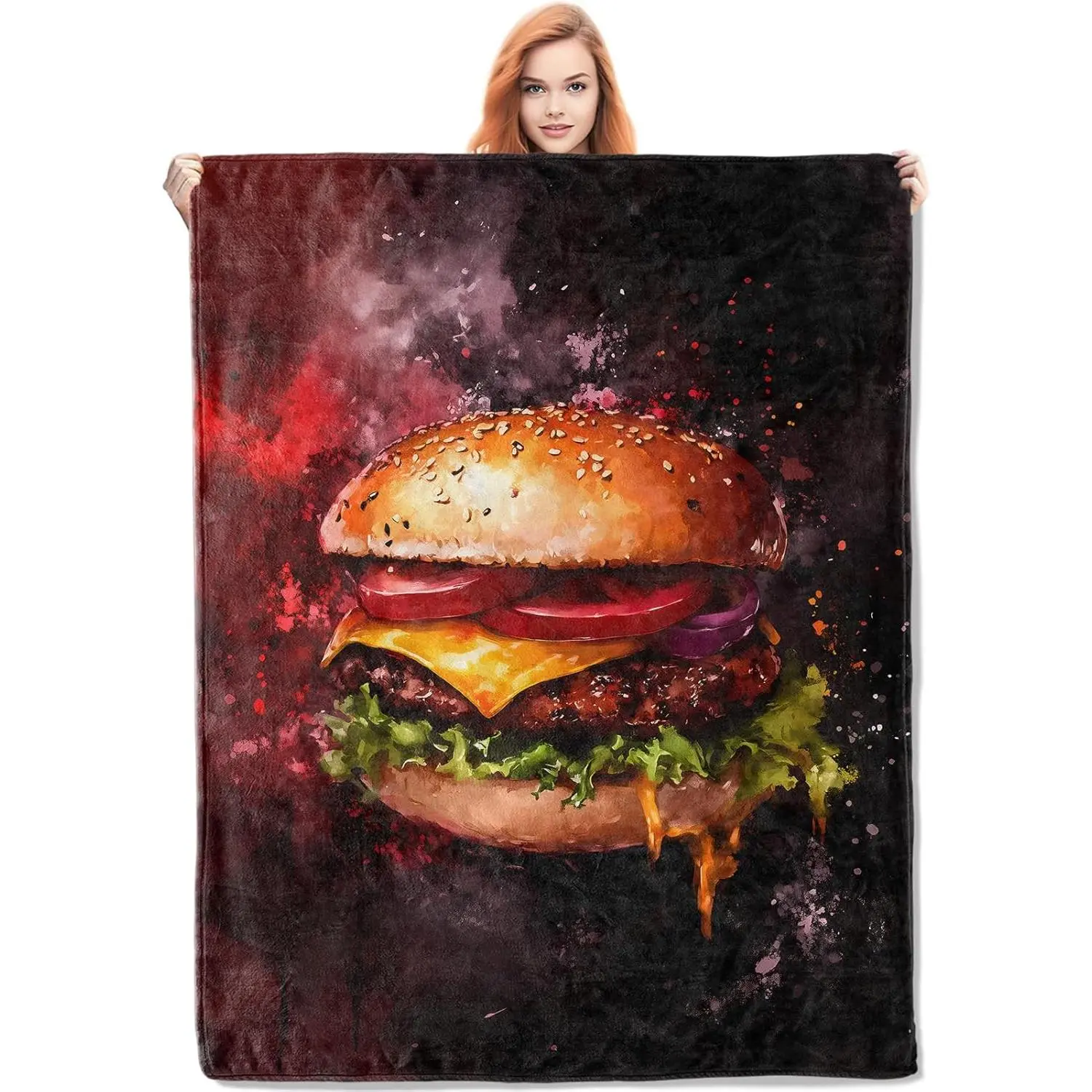 Juicy Cheeseburger Blanket, Hamburger Gifts, Food-Themed Blanket for Women, Soft Comfortable Flannel Lightweight Throw Blankets for Bed Home Travel Decor