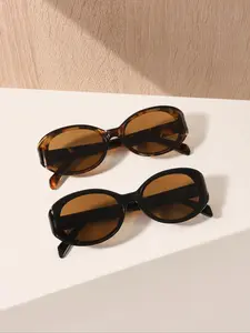 Women's Vintage Oval Frame Sunglasses, Classic Oval Sunglasses, Trendy Casual Sunglasses for Everyday Use, Fashion Accessories for Outdoor Activities