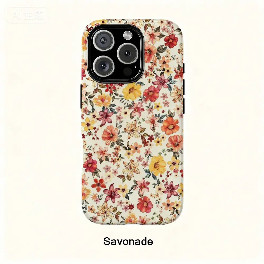 Preppy Retro Watercolor Floral Art Pattern 2-in-1 Glossy Shockproof Smartphone Case - Protection Accessory for iPhone 17, 16PM, 15ProMax, 11Pro, 12MINI, 13plus, 7/8, SE, XS, XR, Shell