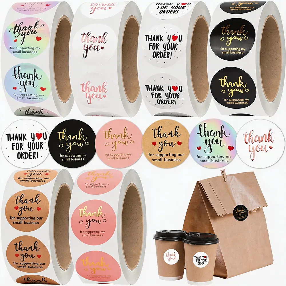 3000Pcs 1Inch Thank You Stickers, 6Rolls Thank You for Supporting My Small Business Stickers Handmand Thank You for Your Order Stickers Labels Packing Supplies for Baking Envelopes Gift Wraps Crafts