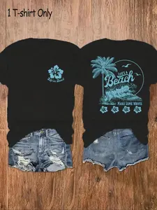 Women's Floral & Letter Print Round Neck Graphic Tee, Vintage Trendy Bohemian boho casual Streetwear Fitted Short Sleeve T-shirt for Daily Wear, Ladies Summer Outfit Womenswear, Casual Summer Style