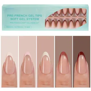 150Pcs French Gel Nail Tips Almond, Medium Nail Tips, Pre-French Tips Press on Nails, Acrylic Fake Nails for Nail Art DIY 15 Sizes