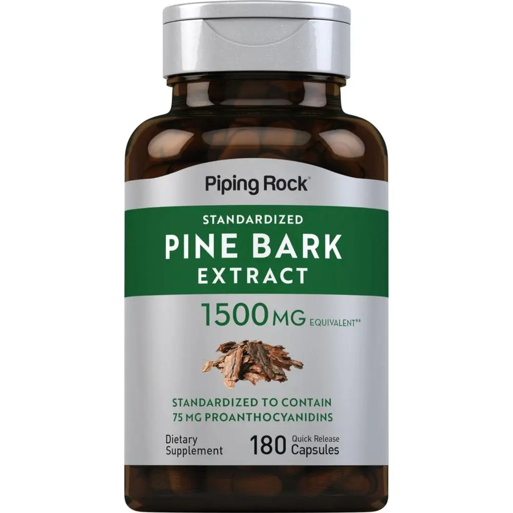 Piping Rock Pine Bark Extract Capsules | 1500mg | 180 Count | Non-GMO, Gluten Free Supplement