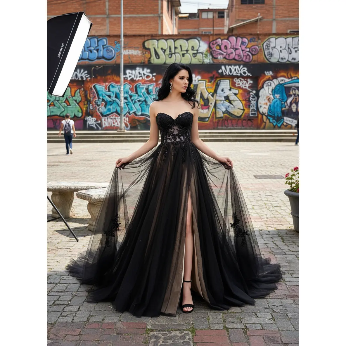 Lissette Champagne and Black Wedding Dress, Ombre Colored Wedding Dress, Halloween Wedding Dress, Gothic Wedding Dress, Custom Black Gown