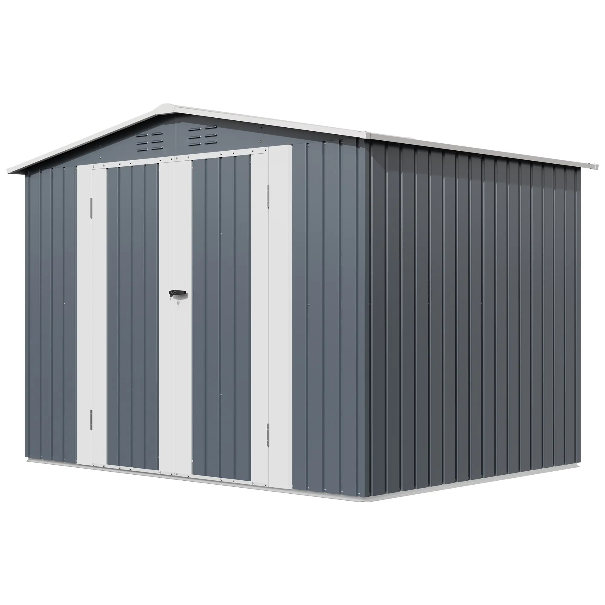 8x6 FT Heavy Duty Steel Garden Shed, Weatherproof Metal Outdoor Storage Shed with Lockable Double Doors, Vents, Galvanized Steel, Slanted Roof for Tools, Lawn Care Equipment, Heavy Duty Shed