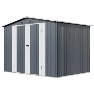 8x6 FT Heavy-Duty Metal Outdoor Storage Shed, Garden Tool Shed with Lockable Double Doors & Vents, Weather-Resistant Backyard Shed for Tools, Lawn Equipment & Patio Furniture (No Floor), Galvanized Steel, Secure Storage, Weather-Proof