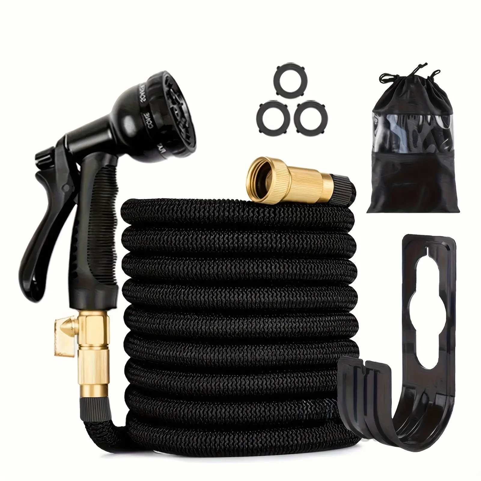 Expandable Outdoor Garden Hose with Stand, Lightweight Portable No-Kink Flexible Rubber Water Hose, 3/4 Inch Brass Fittings, Dual Latex Core, Includes Storage Bag, Tool Accessories, Heavy Duty, Outdoor Waterhose