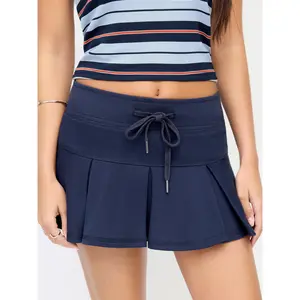 Cider Cotton-blend Terry Low Rise Drawstring Pleated Mini Skirt