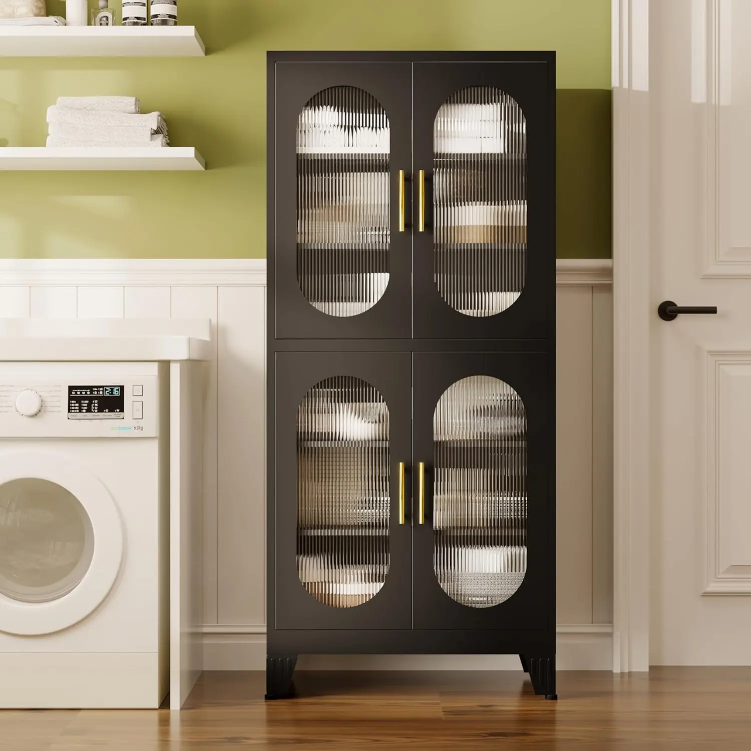 GEITIN 61" Height Thick Steel Kitchen Pantry Cabinet - Metal Storage Cabinet with Acrylic Panels Doors, Adjustable Shelves, Easy Setup for Kitchen, Living Room