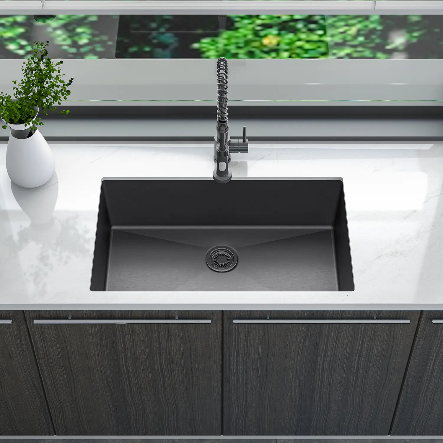 Sinber 32" x 19" Undermount Single Bowl Kitchen Sink with 18 Gauge 304 Stainless Steel Black Finish