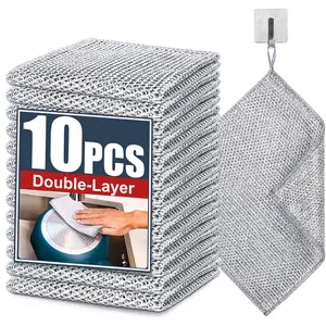 10Pcs 2-Layer Metal Dish Cloth, 20×20 cm, Double-Sided Wet and Dry Kitchen Cleaning Rag, Non-Scratch Stainless Steel Scrubber, Multipurpose Miracle Cloth for Cookware, Dishes, Sink, Stove Top – No Odor