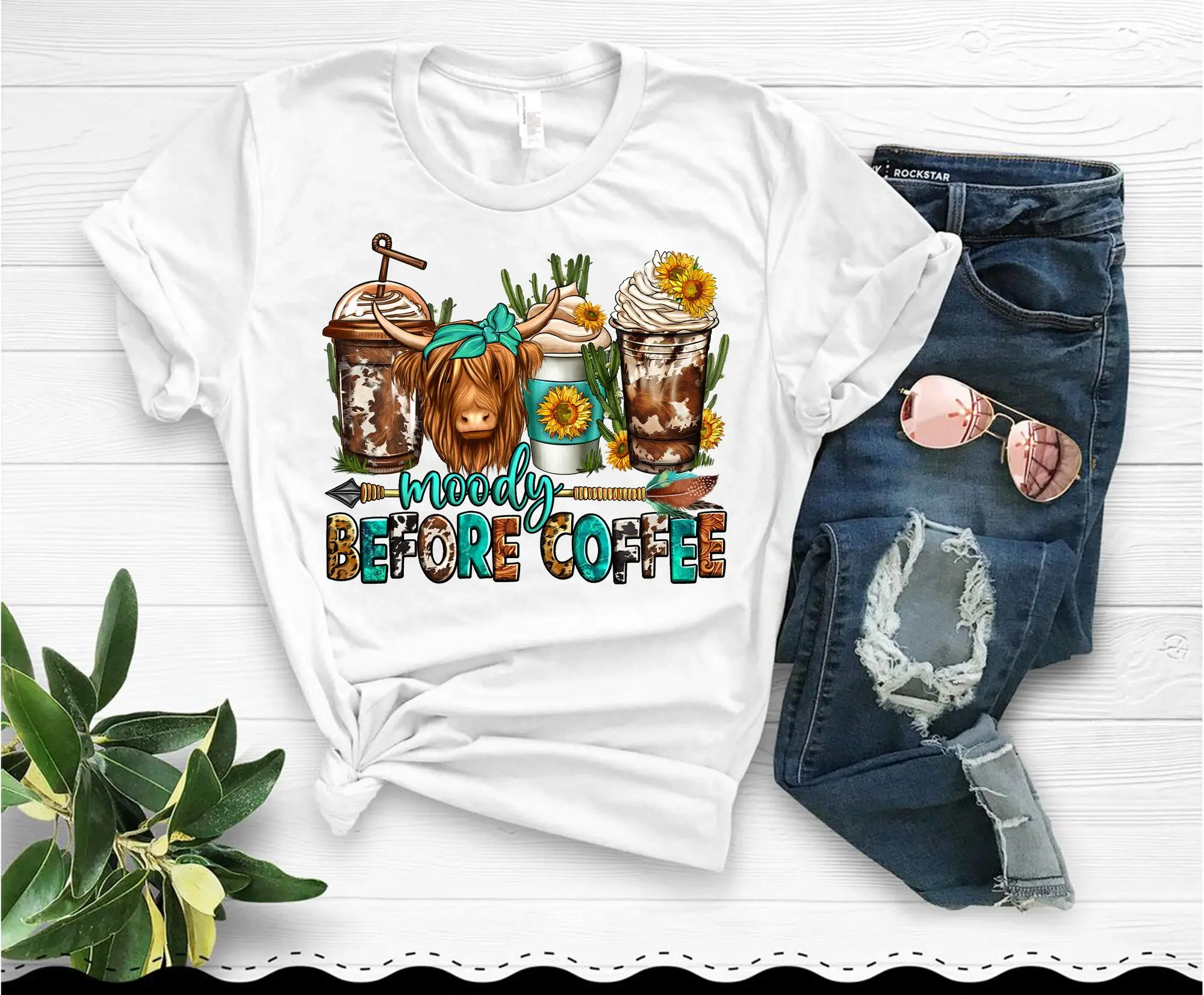Moody before coffee cow Shirt, coffee cups Shirt, western Cow Shirt