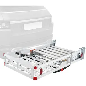 VEVOR Hitch Mount Cargo Carrier, 500LBS Mobility Scooter Carrier with Folding Ramp, Aluminum Trailer Hitch Rack Basket & Stabilizer, Strap, Fits 2" Hitch Receiver for Truck SUV Car, 48.03" x 27.87"