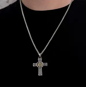 FaithHeart Masonic Celtic Cross Pendant Necklace Stainless Steel