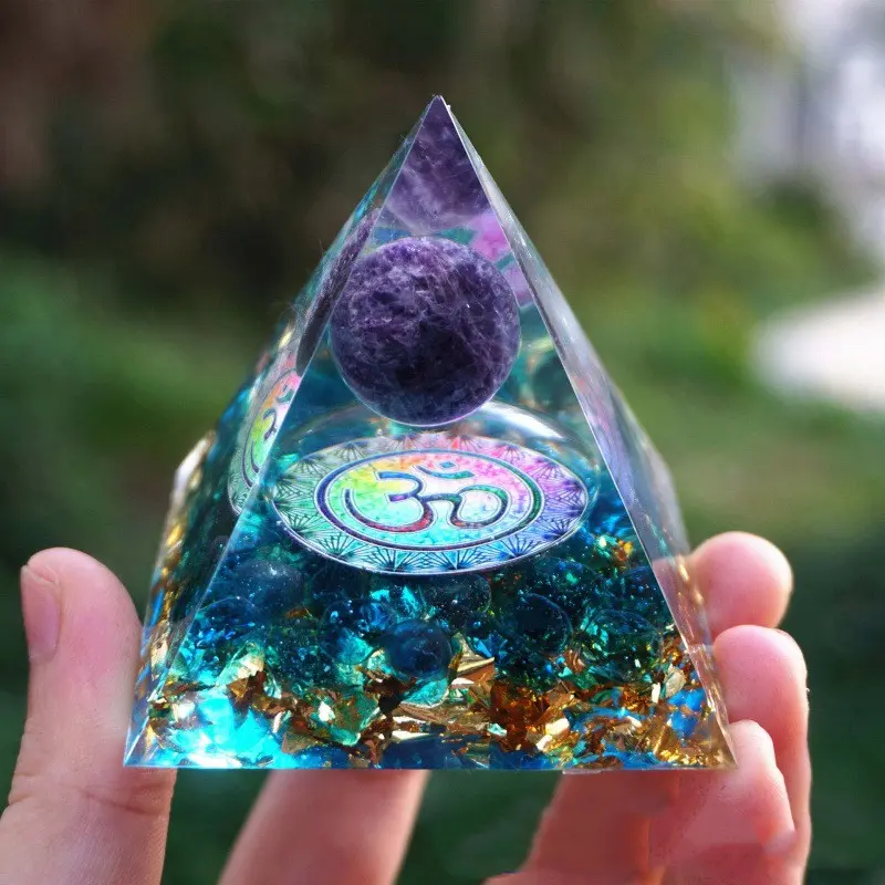 1pc 6cm Natural Crystal Gravel Pyramid Energy Tower - Epoxy Geometric Scale Model Fengshui Ornament, Resin Art Supplies for Arts and Crafts, Spiritual Aesthetic Home Decor, Scale Model Fengshui Ornaments