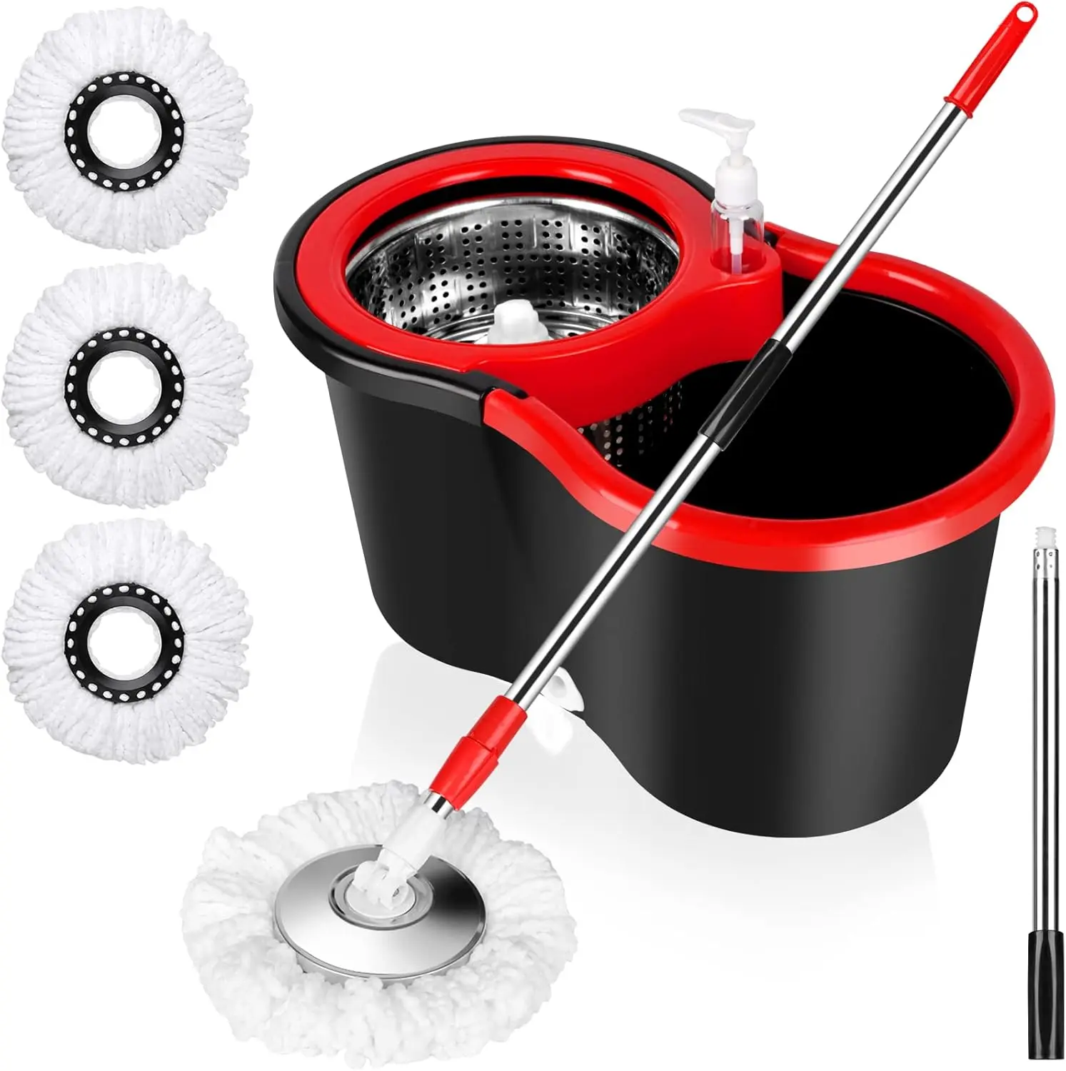 360° Spin Mop & Bucket Set with Stainless Steel Adjustable Handle | Self-Wringing Floor Cleaning System | 3 Microfiber Refill Heads | Easy Wet & Dry Cleaning for Tile, Hardwood & Marble Floors