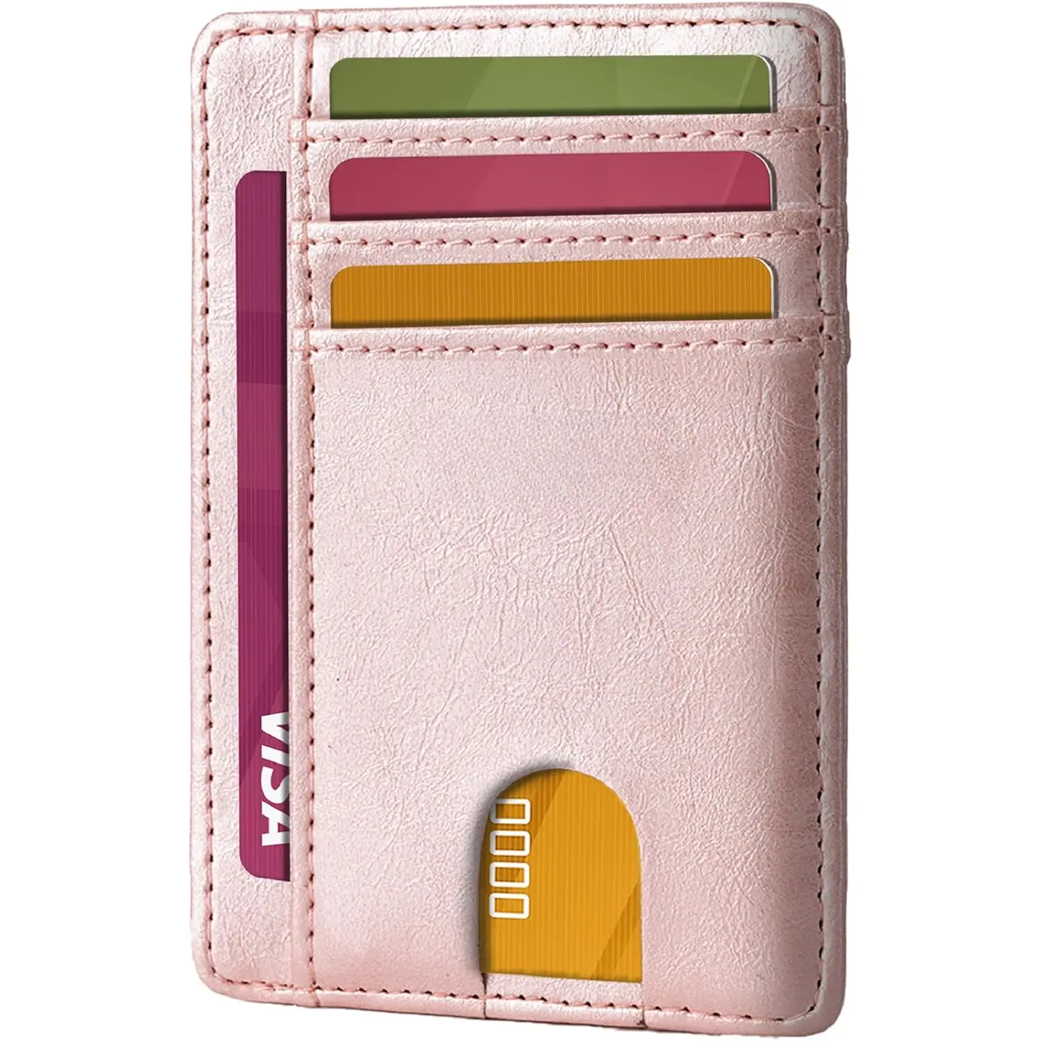 Slim Wallet for Men, Credit Card Holder Wallet, Minimalist Design - RFID Blocking Front Pocket Leather Thin Wallet for Men and Women(Rose )