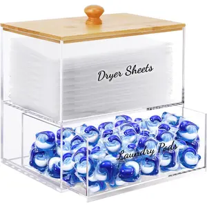 1+1  Dryer Sheet Holder with Drawer and  Lid, Clear  Large-Capacity Laundry Pods Container, Scent Boosters & , Laundry Room Organization decor, Storage Jars Set