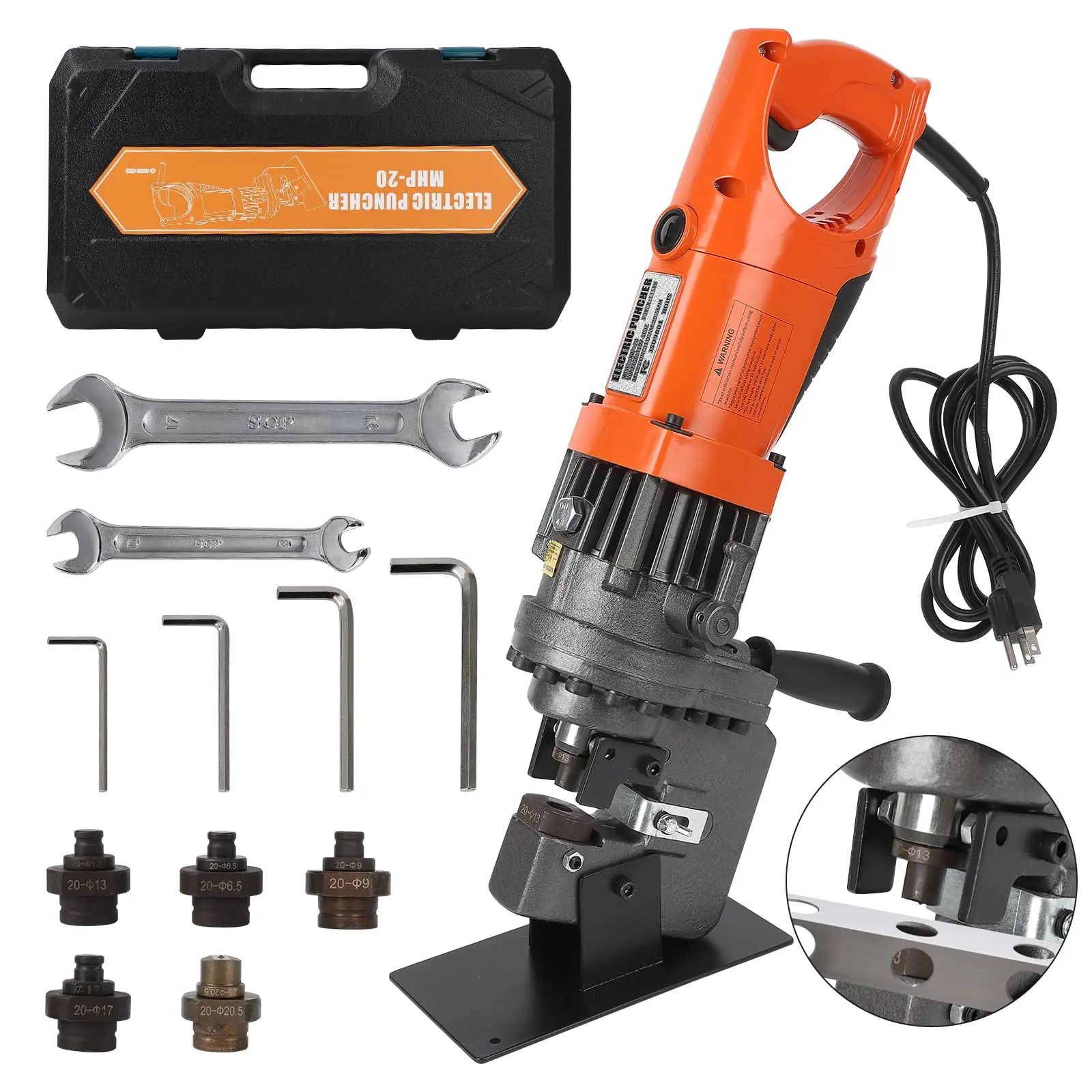 【GARVEE】Electric Hydraulic Hole Punch Machine 1200W 110V with Carbon Brush and 5 Dies for Metal Plates - Suitable for Steel, Iron, Aluminum, Copper, and Hole Sizes Φ1/4"-4/5"