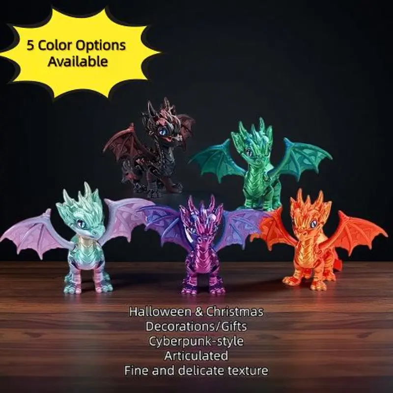 3D Printed Movable Joint Dragon Sculpture, 5 Color Choices, Poly Material, Sci-Fi Style, Decorative Ornament for Home & Office Décor, Collectible Home Decor, Collectible Figure Decor
