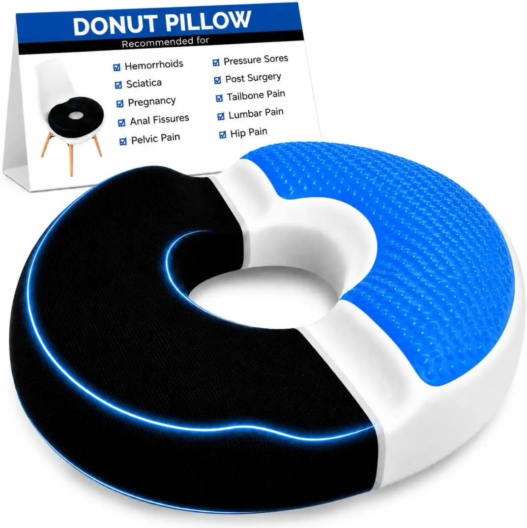Donut Gel Sitting Pillow - Orthopedic Memory Foam for Tail Pain, Hemorrhoid, Bed Sores, Postpartum, Prostate, Coccyx & Sciatica Pain