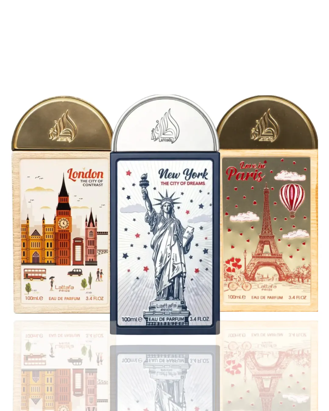 Lattafa Unisex Fragrance 3-Piece Set - Unisex Wear, 3 Scents (New York City Vibes, London Spicy Woody, Paris Floral Themed Fragrances), Three Scents