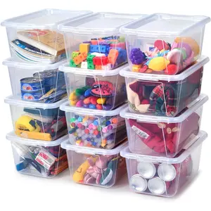GAMENOTE Clear Plastic Storage Bins with Lids,Stackable Containers for Classroom,Toy Storage Organizer, 5 Qt 12 Pack Small Tubs,Tote Box for Kids Playroom,Sorting(12×7.2×5.1 in)