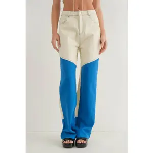 Color Blocked Long Pants - Ivory/Blue