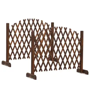 2Pcs Expandable Garden Fence with Arched Top, 31.5in Freestanding Lattice Fence, Solid Wood Retractable Trellis, Instant Room Divider, Extentable Pet Gate for Home Patio Yard