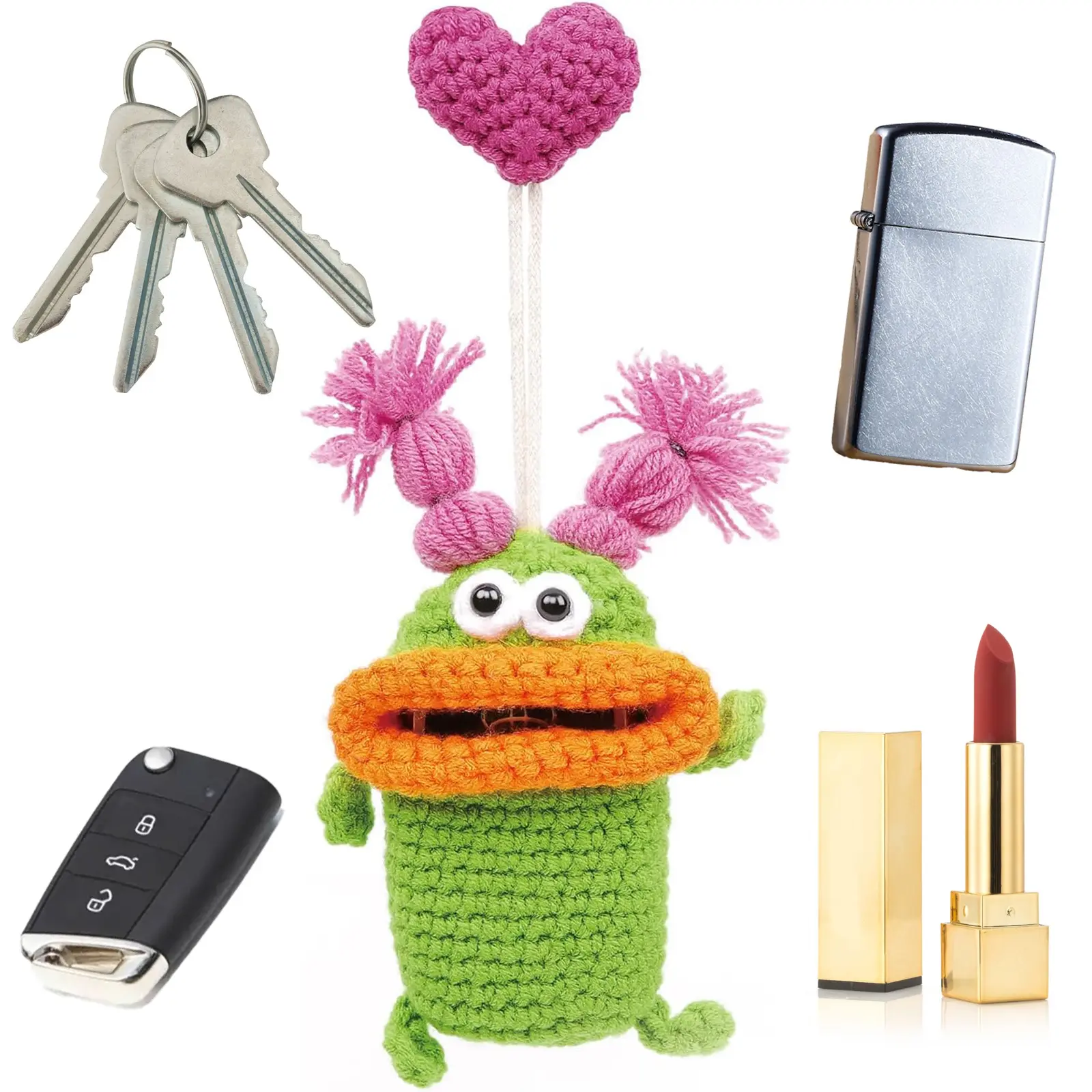 Funny Handmade Crochet Monster Keychain - Winter Essential Car Key Case, Universal Automotive Accessory for Keys, Lipstick, Lighter & Small Items, Creative Gift for Women, Keychains, Car Keychain