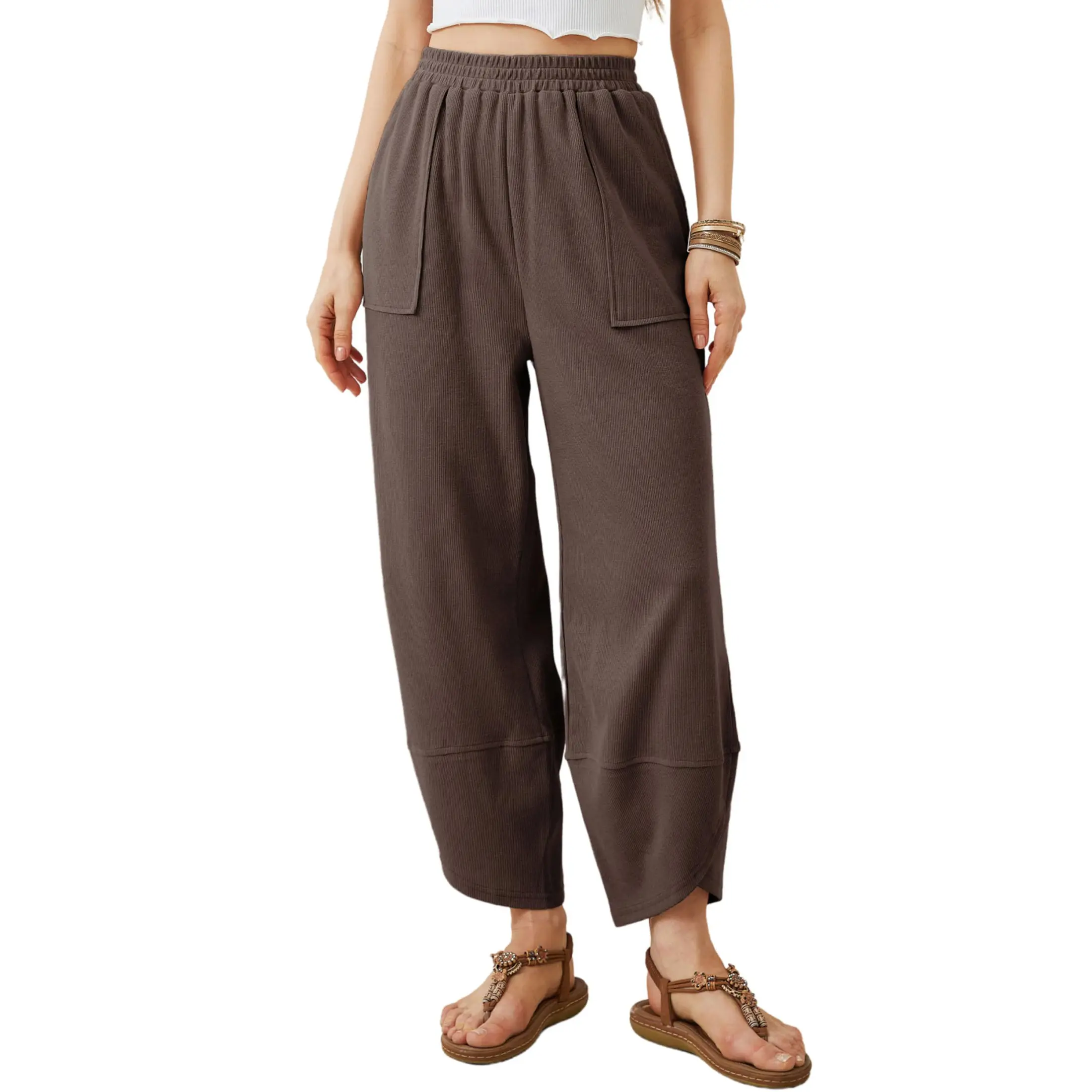 Mibbory Fall Waffle Knit Wide Leg Pants for Women 2026 Fall Winter Fashion Cozy Baggy Palazzo with Pockets & Elastic Waist 2026 Street Style
