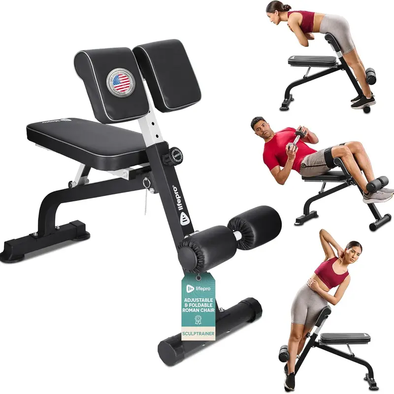 Lifepro Adjustable Roman Chair: Back & Glute Extension Bench Machine for Hamstrings and Core Workouts