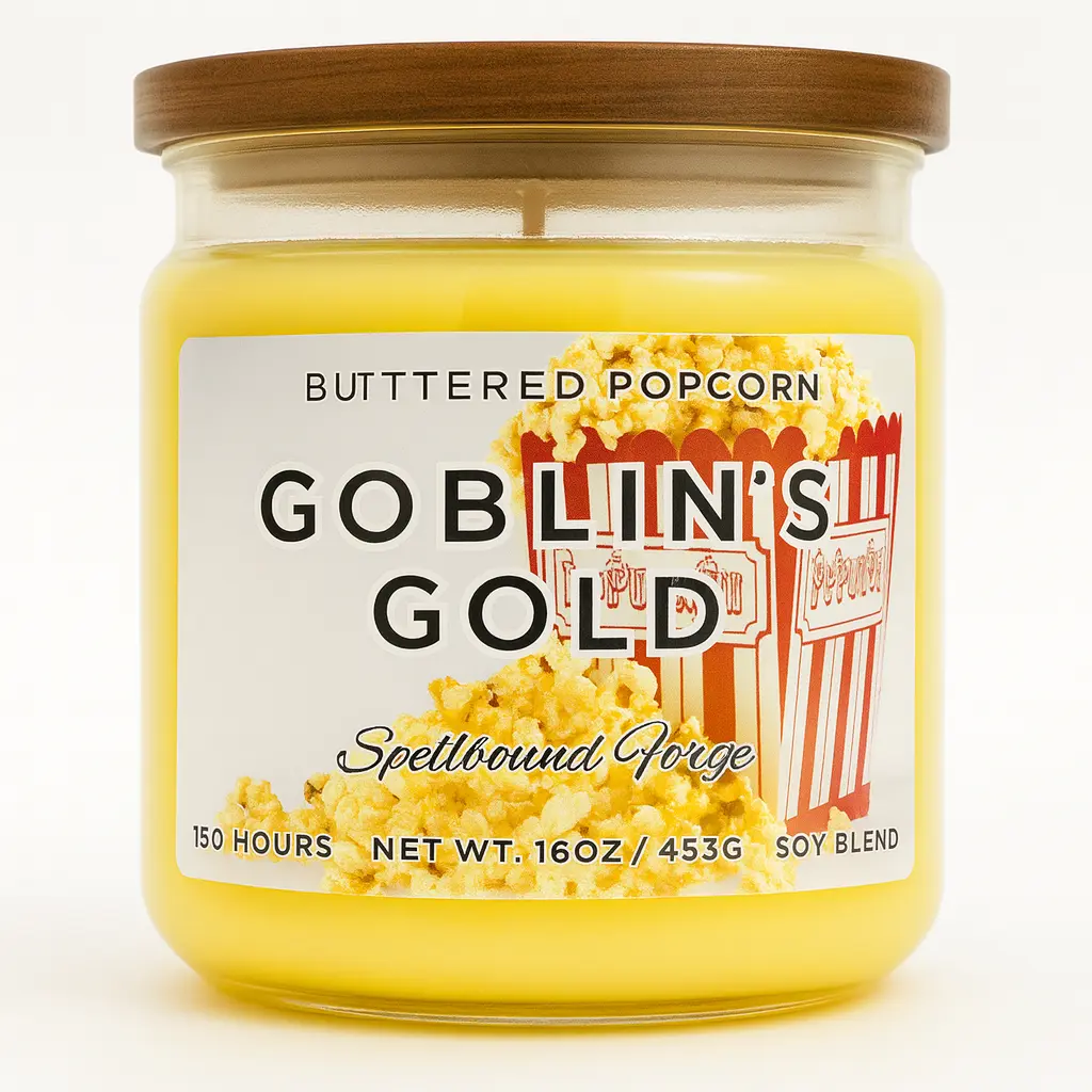 Goblin's Gold Buttered Popcorn Scented Candle, Fragranced Decorative Candle with Signature Freshly Popped Popcorn Scent for Goblin Lovers, Home Decor & Home Supplies, Fragrance, Signature Scent