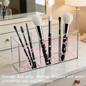 Bow Acrylic Cosmetic & Office Storage Box, 3 Compartment Desk Organizer, Makeup Brush Holder, Space Saving Bathroom Vanity Stand, Durable Storage Organizer, Beauty Organizer