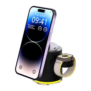 3 in 1 Charging Station for Apple Magsafe Travel Charger for Multiple Devices Aluminum Foldable Magnetic Wireless Charger with 360 Rotating for iPhone 16/15/14/13/12 Series,for iWatch,for Airpods Smartphone Cellphone