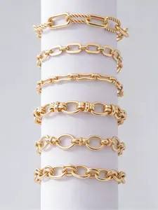 18K Gold Plated Titanium Steel Bracelet Set for Women, 4-Piece Stackable Design with Textured Heart, Knot, Paperclip & Chunky Cuban Chain, Hypoallergenic Minimalist Jewelry, Perfect for Daily Wear & Gift Giving, Stackable Bracelets