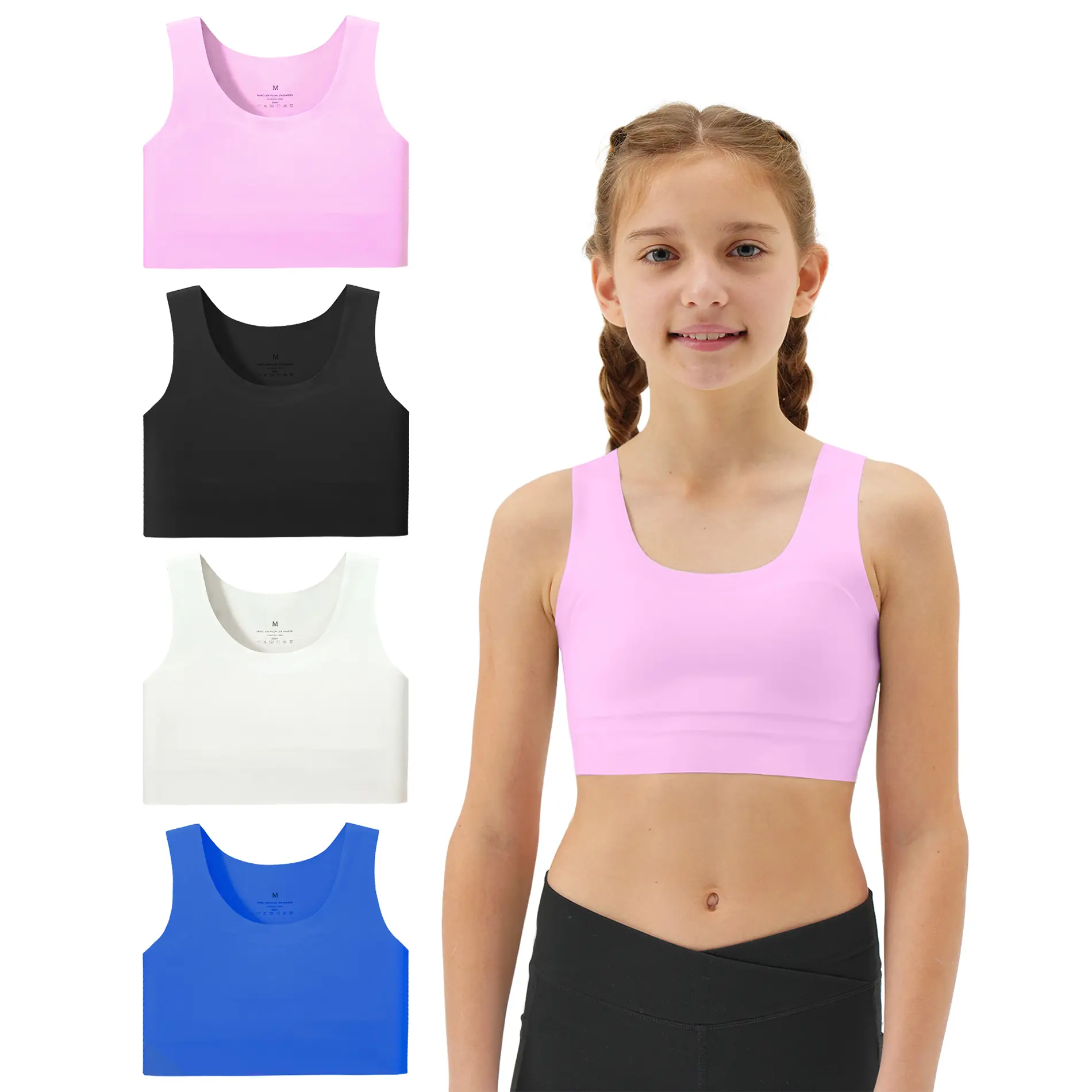 Sascina Girls Soft First Training Bras 7-12 Seamless First Bra Girls Sports Bras Longline Crop - No Pads, Chest Double Lined [207]
