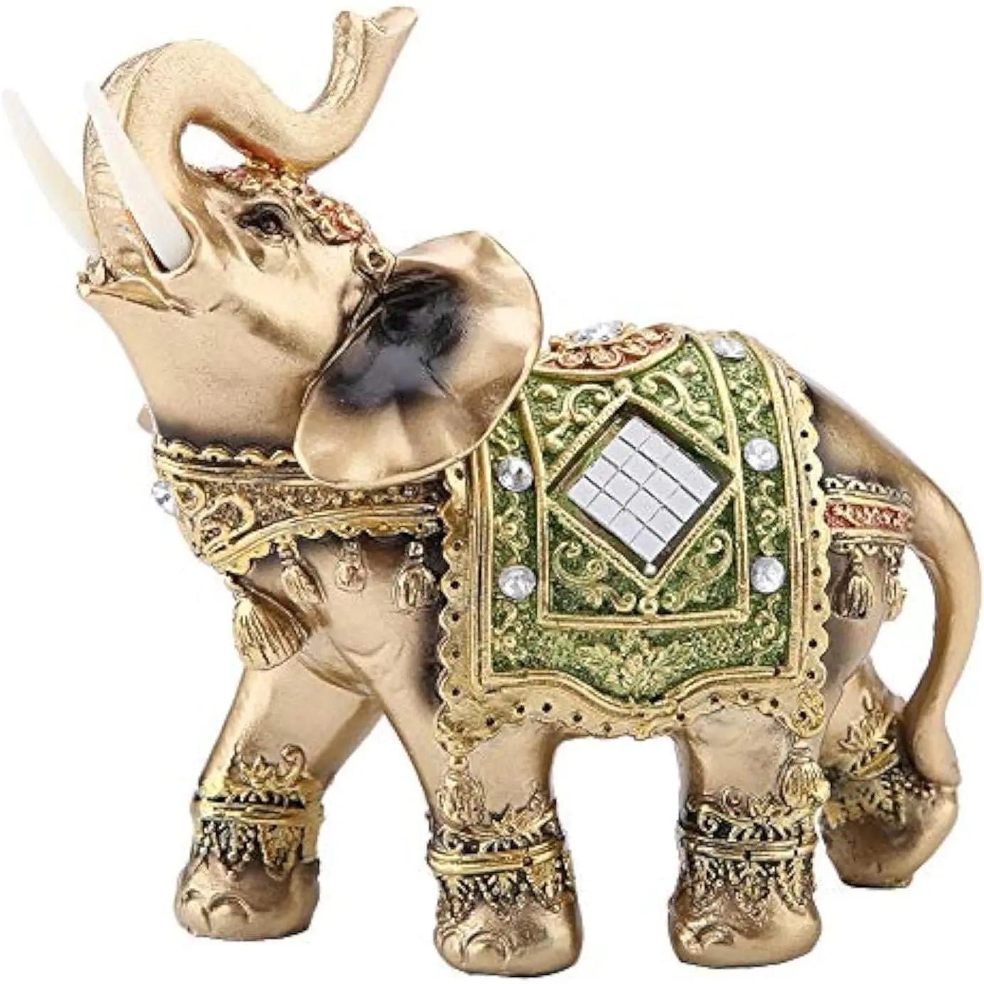 Brand New Elegant Green Traditional Feng Shui Lucky Elephant Resin Ornament - Resin Statue, Home Supplies, Anti-Slip Base, Ideal for Home, Office, Hotel or Cafe, Small Size (8.5x4.5x9cm/3.3x1.8x3.5in) Gift