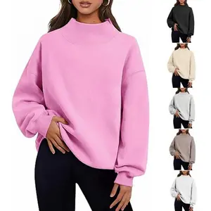 2025 Women's Casual Neckline Slit Half Turtleneck Brushed Hoodie Sweatshirt, Loose Fit Casual Fall and Winter Fashion Top for Everyday Comfort