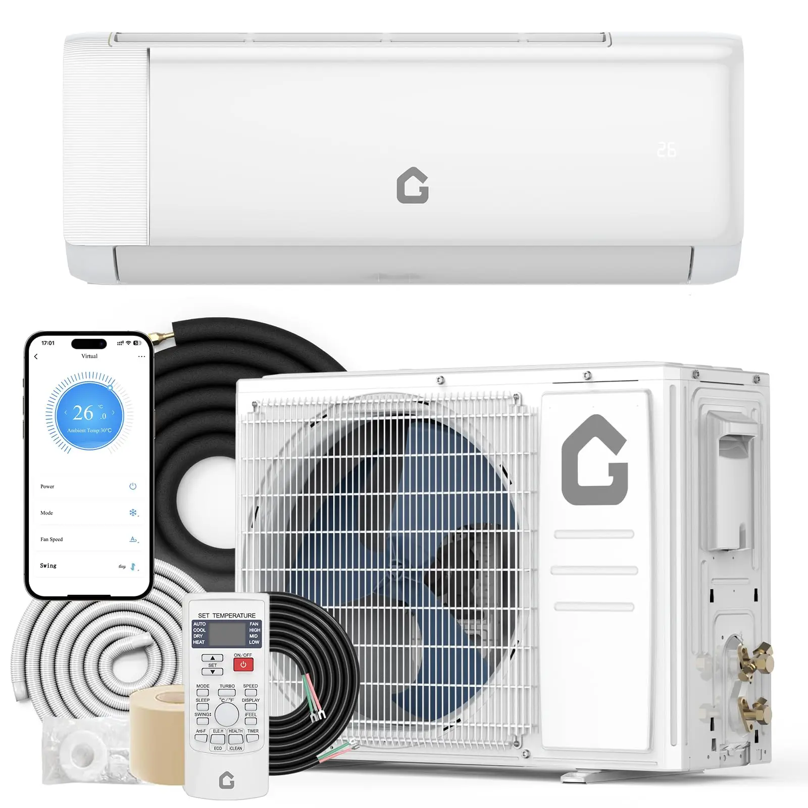 Garvee 18000 BTU Ductless Mini Split Air Conditioner-Heater, 21 SEER2 230V Inverter, WiFi & Remote, 24-Hour Timer, Low Energy, 30% Energy Saving, Easy Install Kit, Cools/Heats Up to 1250 Sq.Ft for Bedrooms, Auto Cleaning, Sleep And Eco Modes, Home Ac Unit