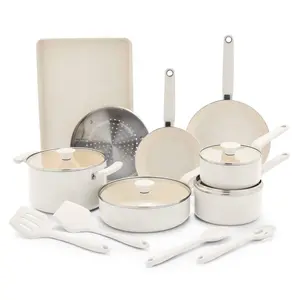 GreenPan Rio Advanced 16pc Ceramic Nonstick Cookware Set Cream