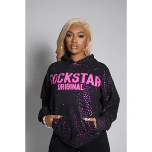 Crystiqa Black/Pink Rhinestone Hoodie