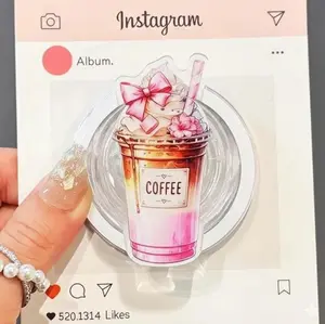 Pink Iced Coffee Phone Grip: Coquette Coffee MagSafe Socket, Bow Griptok for Her