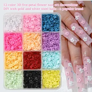 6-slot/12-slot/24-slot Five-Petal Nail Art 3D 3D Mini Small Flower Nail Art Accessories Mixed Color Floral Resin Five-Petal Flower Nail DIY Wear Nail Accessories Nail Salon Special Tools Nail Accessories Salon Manicure Supplies