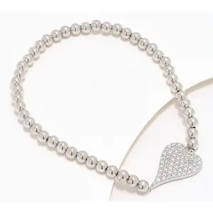 Diamonique x Jennifer Miller Heart Beaded Bracelet, Sterling Silver
