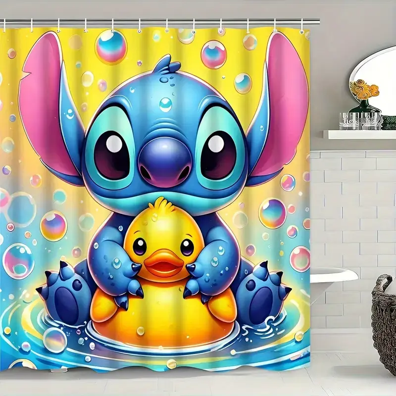 Disney Classic Cute Stitch Animal Character Shower Curtain - Waterproof Bathroom Decor Accessory, Suitable for Most Home Decor Styles, Ideal for Thanksgiving, Animal Character Shower Curtains, Removable Shower Curtain, Anti-Slip Waterproof Shower Curtains
