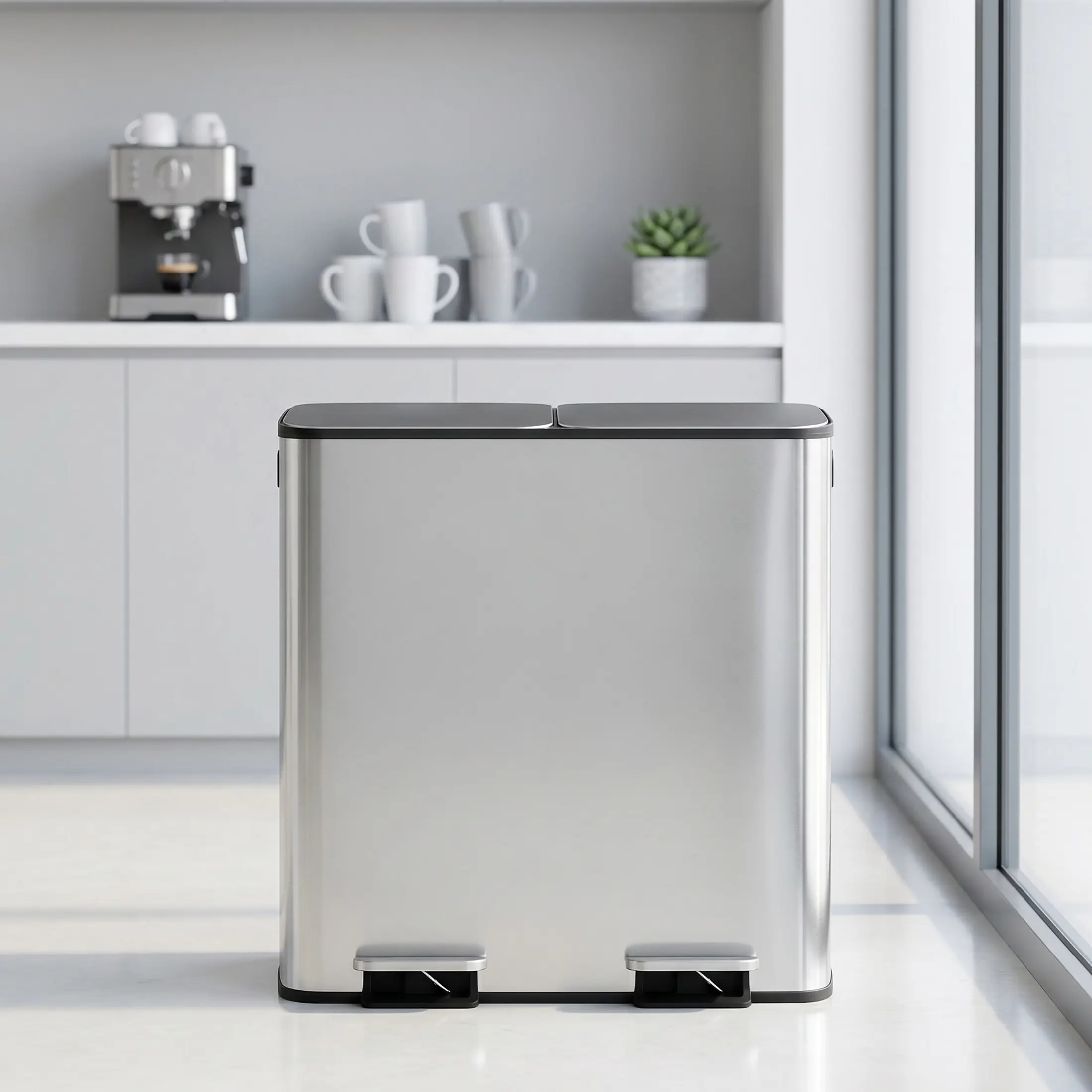 Sweetcrispy Stainless Steel Step‑Pedal Kitchen Trash Can – Metal Garbage Bin with Hygienic Hands‑Free Lid, Compact Under‑Counter Design for Home & Kitchen