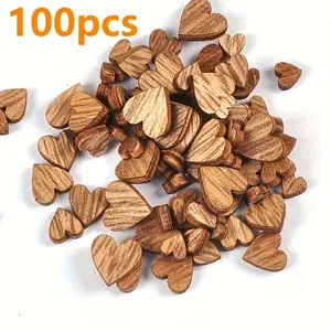 100pcs Wooden Mini Vintage Heart Shaped Decorations, DIY Handmade Crafts, Handicraft, Halloween Thanksgiving Christmas Wedding Home Party Decor