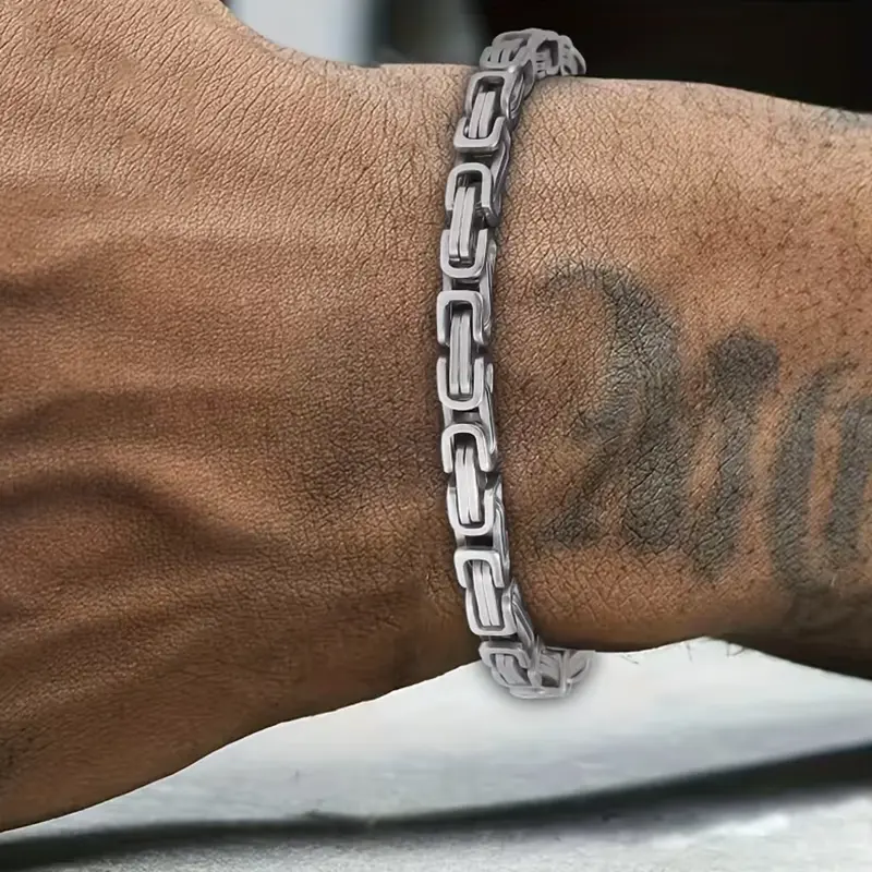Byzantine Chain Bracelet, Mens Stainless Steel Bracelet, Cuban Link Bracelet, Silver Chain Bracelet, Fashion Jewelry Gift for Him